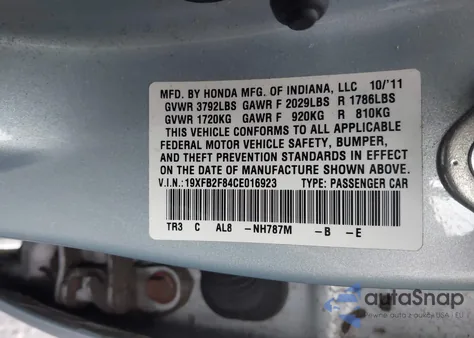 2012 Honda Civic Ex из США, поврежденный, VIN 19XFB2F84CE016923